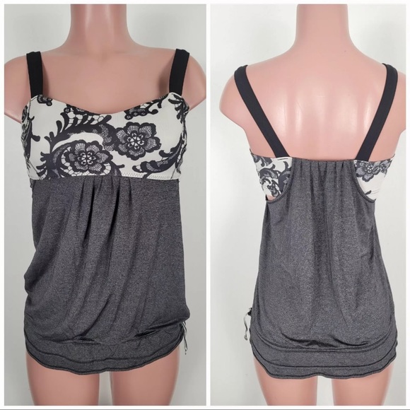 lululemon athletica Tops - Lululemon Asymmetrical Black and White Ruched Tank Top Size 8